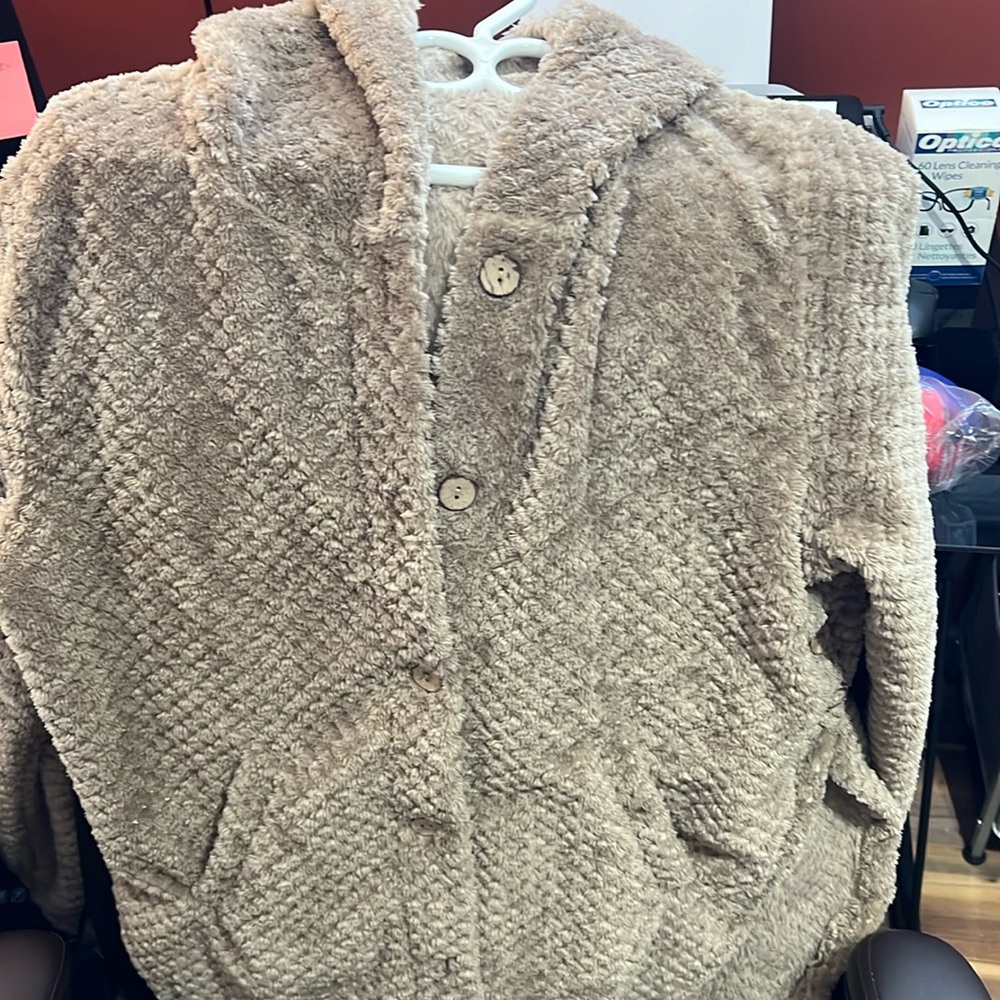 Warm fuzzy light brown sweater size Lg